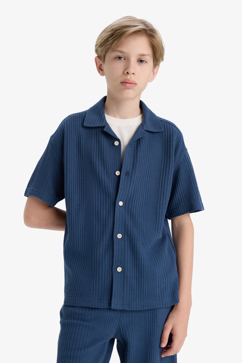 DeFacto Blue Boy Boy Oversize Polo Neck Short Sleeve Shirt Casual - Image 5